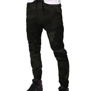 Men's Drawstring Harem Jogger Pants Black Camo